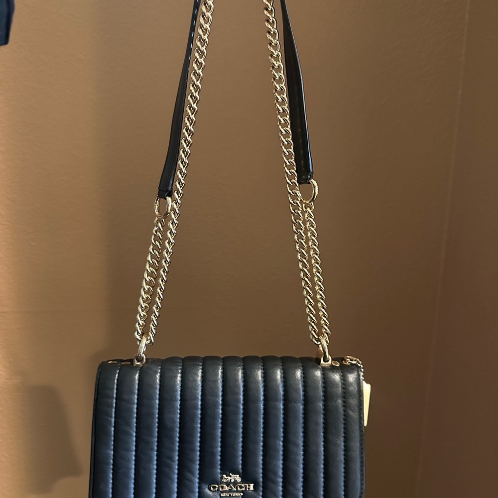 Coach Black Crossbody Bag with Quilted Leather and Chain Strap
